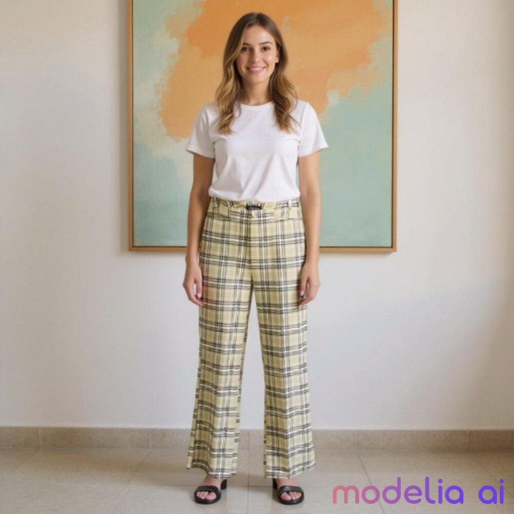 Women's Trendy Plaid Pants Beige/Blk Size 9 NWOT